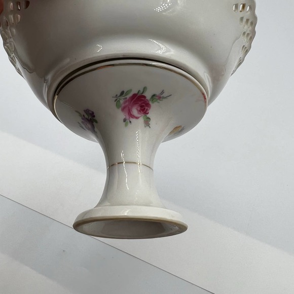 Vintage China Floral Princess Scalloped Edge Serving Candy Dish W Stand Unique - Picture 7 of 12